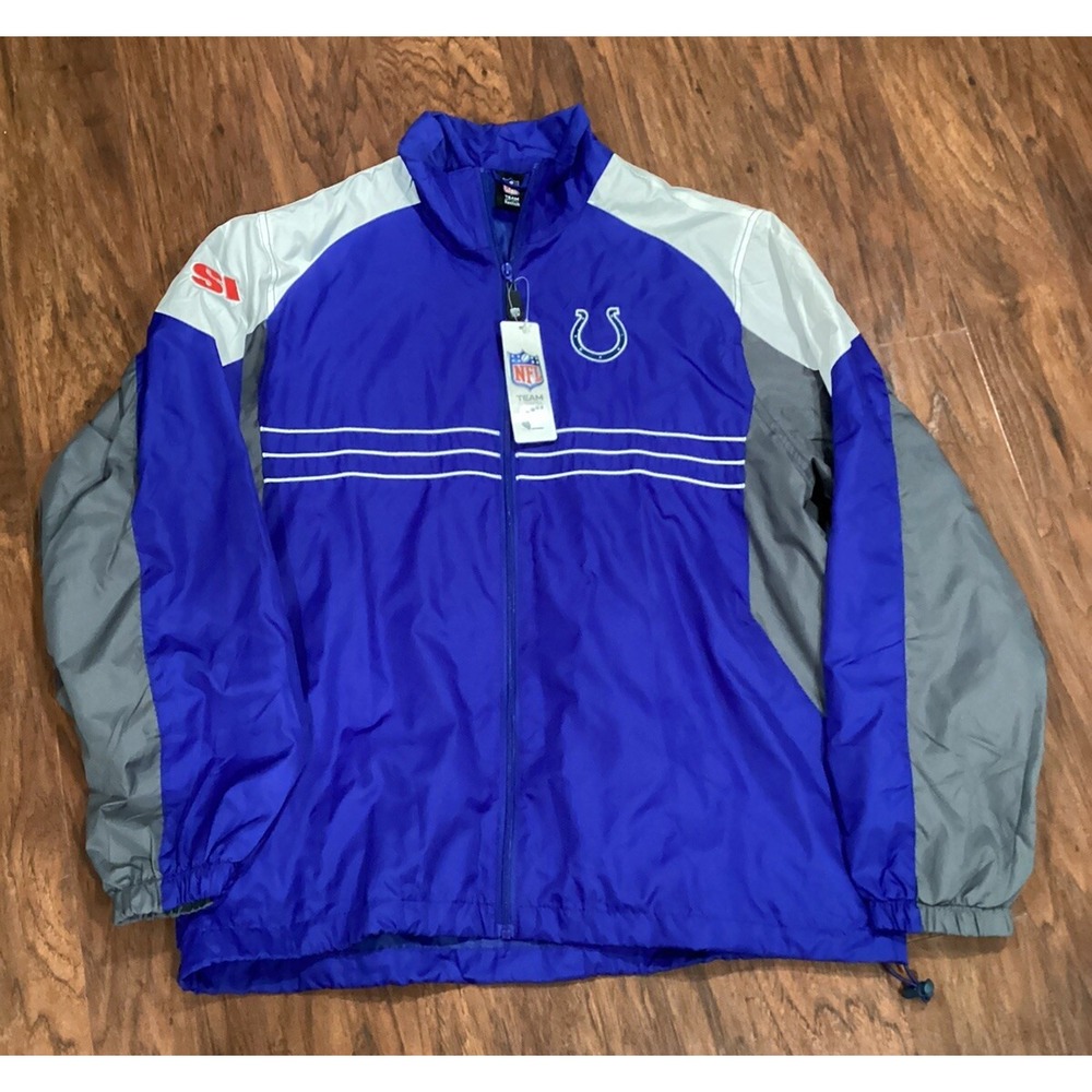 Indianapolis Colts NFL Team Gear Windbreaker Jacket Adult Sz Large Blue White